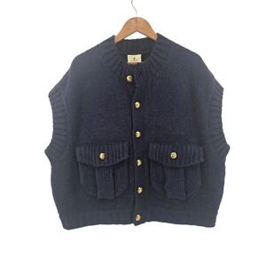 Tuckernuck Wool Blend Knit Vest Size XL Navy Blue Preppy Gold Hardware